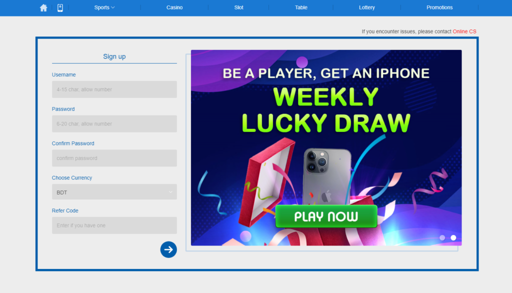 Registration at Crickex Bangladesh casino app