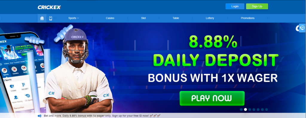 Crickex Bangladesh 8% deily deposit bonus with 1x wager