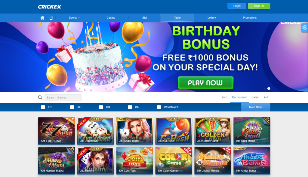 Exclusive games at Crickex online casino