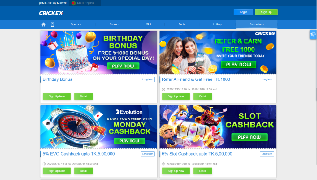 Bonuses and promotions in Crickex casino app