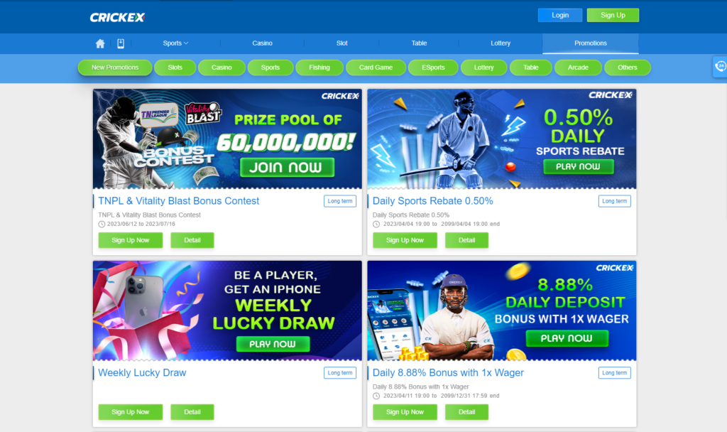 Bonuses in Crickex online casino